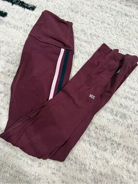 Splits59 Burgundy Leggings with Pink and Navy Side Stripes